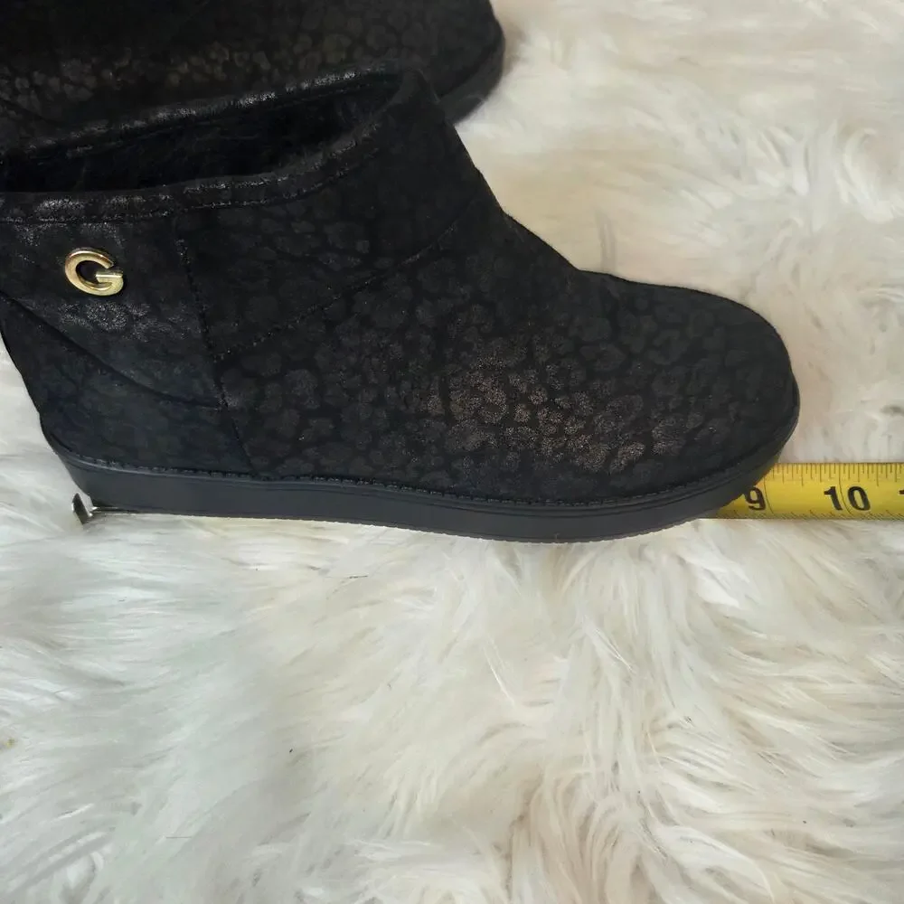 New G by Guess Black Leopard Print Mini Boot Sz 6
